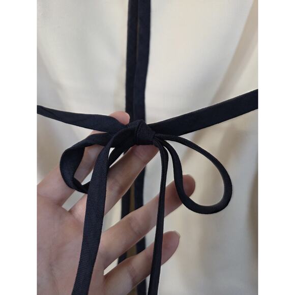 Vintage Gino Rossi Cream Navy Trim Retro Woven Nautical Belted Jacket, Size XS - Picture 8 of 14